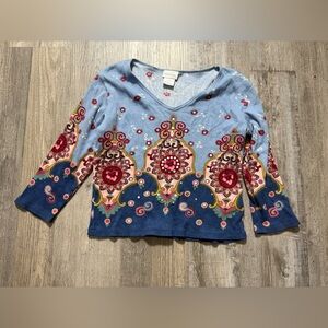 Pierre Cardin Blue Graphic Blouse with 3/4 Sleeves hippie casual